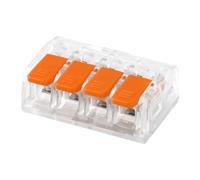 CILIA Morsetti Elettrici Rapidi a Leva 4 Poli, 100 pezzi - Connettori per Cavi Compatti e Riutilizzabili, Morsetti di Derivazione Universali per Tutti i Tipi di Cavo (0,2-4 mm²), Trasparente/Arancione