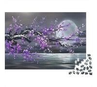Ciliegi Viola Puzzle 1000 Pezzi Notte di Luna Gioco di Puzzle 1000 Pezzi per Adulti Relax Casa 38x26cm/1000pcs