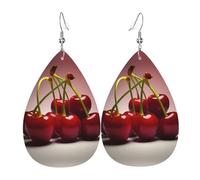 Ciliegie cilene Orecchini in pelle a forma di goccia, set da 2, ganci per le orecchie placcati in argento 925, antiruggine, con tappi per le orecchie, adatti per feste, San Valentino