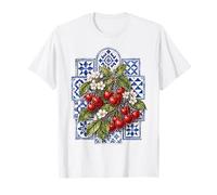 Ciliegie Piastrelle Blu Mosaico Mediterraneo Italia Maglietta