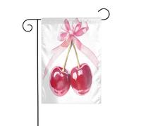 Ciliegie rosse con morbido nastro rosa acquerello bandiera giardino 30x45cm verticale su entrambi i lati fattoria vacanze decorazioni esterne bandiera cortile