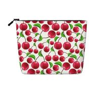 Ciliegie rosse stampate, Borsa per cosmetici in lino sintetico Borsa per trucco Borsa da viaggio portatile