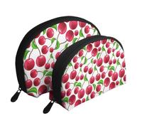Ciliegie rosse stampate, Borsa per trucco a conchiglia Portamonete da donna Borsa da toilette piccola Borsa per cosmetici 2 pezzi