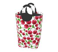 Ciliegie rosse stampate, Cesto portabiancheria pieghevole, Grande contenitore portaoggetti resistente con manici, 50 litri