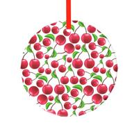 Ciliegie rosse stampate, Ciondolo rotondo in vetro, decorazione da appendere per feste di Natale e caminetto.