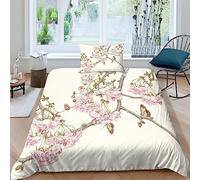 Ciliegio giapponese in fiore 2 Pezzi Set Copripiumino 3D Stampato Set Copripiumino in Microfibra Morbida Copripiumino Con Chiusura A Cerniera E Federe Cuscino Per Adulti E Ragazzi Single（135x200cm）