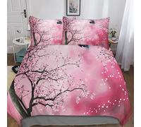 Ciliegio giapponese in fiore Set Copripiumino 3D Stampato Set Biancheria Da Letto Set Copripiumino in Microfibra Morbida Con Chiusura A Cerniera E Federe Cuscino Facile Da Pulire King(220x240cm)