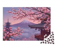 Ciliegio giapponese Puzzle 1000 pezzi per serata di gioco in famiglia Monte Fuji ciliegi in fiore al crepuscolo scena del tempio Premium robusto alta qualità vibrante antistress 70x50cm/1000pz