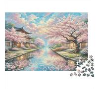 Ciliegio in Fiore Puzzle in cartone Ciliegi in fiore nel canale giapponese con lanterne puzzle classico per adulti regalo puzzle rilassante 52x38cm/1000 pezzi