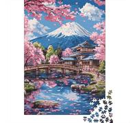 Ciliegio in fiore sul Monte Fuji Jigsaw Puzzle in Legnos 1000 Pezzi Adulto Per Gioco Familiare Decorazione Interna Unica Regalo Per Amore E Amico Divertimento Gioco Stress Relief 1000pcs (75x50cm)