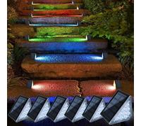 CILIENG Luci Solari per Esterni Scale RGB, IP67 Impermeabile Lampade Solari per Scale, Auto On/Off, LED Solare Lampada da Scala per Cortile, Parchi, Terrazze, 6 Pezzi