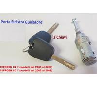 CILINDRETTO SERRATURA PORTA SX PER CITROEN C3 C2 BLOCCHETTO 2 CHIAVE NOTTOLINO