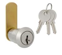 Cilindro a Levetta 90° da 20 mm - Serratura a Camma in Metallo Nichelato - Chiusura a Rotazione con Chiavi Incluse - Ideale per Cassetti, Armadietti e Sportelli - LEMAG SRL