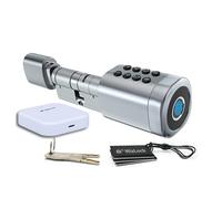 Cilindro connesso in alluminio argentato, finitura inox - Passerella Wi-Fi 2,4 GHz aggiunta - App Tuya - Accesso: Codice, Badge RFID, Impronta, Smartphone, Chiave di emergenza - IP55