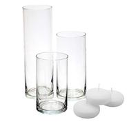 Cilindro di vetro - Set di 3 vasi - incluso 3 Floating Disc Candles, centrotavola decorativo per la casa o matrimonio by Royal Imports Set of 3 Candles Included Clear