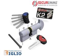Cilindro Europeo di Sicurezza SECUREMME K2 con Pomolo 5 Chiavi + Chiave Cantiere