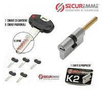 CILINDRO EUROPEO SECUREMME K2 CON CODOLO PER POMOLO 5 CHIAVI + CHIAVE CANTIERE