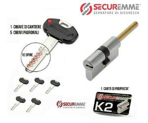 CILINDRO EUROPEO SECUREMME K2 CON CODOLO PER POMOLO 5 CHIAVI + CHIAVE CANTIERE