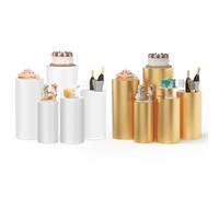 Cilindro per feste di compleanno, piedistalli cilindri in PVC con rivestimenti in tessuto dorato, supporto decorativo a colonna trasparente per compleanno, matrimonio, Natale (5 pezzi)