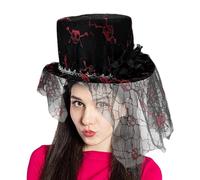 Cilindro per Halloween da donna, con teschio per Halloween, spettacoli teatrali ed eventi a tema, che offrono una miscela di eleganza e orrore per un'impressione indimenticabile.