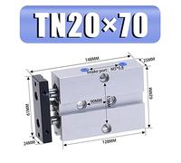 Cilindro pneumatico a doppia asta TN 20mm foro 10/15/20/25/30/25/40/50 / 30/25/40/50 / 60/70/80/50/060/70/88/90/100/125/150 mm Stroke Air cilindro in lega di alluminio(TN20x70)