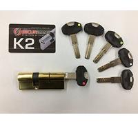 Cilindro Securemme K2 3200 COL OTTONE LUCIDO mm. 30-50 A+B a profilo europeo In dotazione 1 chiave da cantiere 5 chiavi padronali sigillate codecard vite di fissaggio