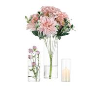 Cilindro Vaso Di Fiori In Vetro Trasparente, 3 Pezzi/Set Glasseam Modern Basic Vasi Per La Decorazione Della Tavola Centrotavola Matrimoni Fiori Rose Pampa Per Soggiorno Ornamenti, 15/20/25 Cm Alto
