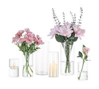 Cilindro Vaso Per Fiori In Vetro Trasparente, 2 Set Glasseam Modern Basic Vasi Per La Decorazione Della Tavola Centrotavola Matrimoni Fiori Rose Pampa Per Soggiorno Ornamenti, 10/15/20 Cm Alto