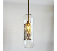 Cilindro Vetro Trasparente Lampada A Sospensione, Stile Industriale Vintage Bronzo Lampada Sospeso Soffitto Luce Fixture per Camera da Letto, Tavolo da Pranzo, caffè,Neutral Light-13cm