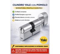 Yale Cilindro Europeo di sicurezza standard con pomolo per serratura YC054KD305003N1 Nichelato, 30/50mm, 3 Chiavi Verticali