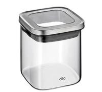 Cilio Barattolo CUBO, coperchio sigillante, contenitore per farina, zucchero e alimenti secchi, scatola ermetica, vetro borosilicato in acciaio inox, altezza: 10 cm, capacità: 650 ml