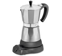 cilio Caffettiera classica per 6 tazze, elettrica 480 W, diametro 11,5 cm, altezza: 25 cm, in alluminio, argento, piano cottura integrato, con funzione di mantenimento del calore e filtro riduttore,