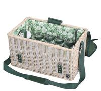 cilio Cestino da picnic Ponza per 4 persone, cestino intrecciato in vimini, coperchio in bambù utilizzabile come tavolo, set di piatti, posate, bicchieri e coperta da picnic, tracolla, bianco vintage