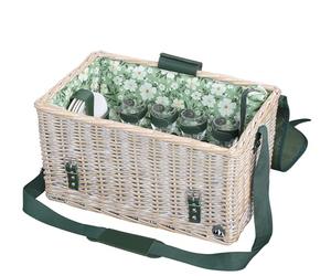 cilio Cestino da picnic Ponza per 4 persone, cestino intrecciato in vimini, coperchio in bambù utilizzabile come tavolo, set di piatti, posate, bicchieri e coperta da picnic, tracolla, bianco vintage