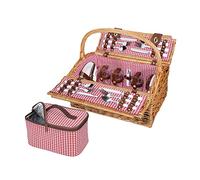 cilio Cestino da picnic Rivoli, per 4 persone, cestino intrecciato con coperchio, cestino da picnic con vano refrigerato, set di piatti, posate, bicchieri e cavatappi da cameriere, cestino in vimini