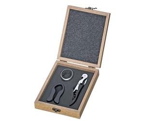 cilio LOMBARDIA, set da 4 pezzi, cavatappi, beccuccio, tagliacapsule, termometro, scatola di legno, set regalo