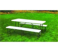 CILVANI SRL Set tavolo da campeggio giardino con 2 panche pieghevole in metallo e PVC bianco