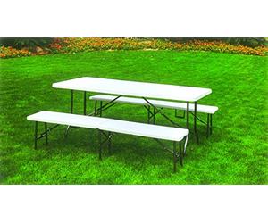 CILVANI SRL Set tavolo da campeggio giardino con 2 panche pieghevole in metallo e PVC bianco