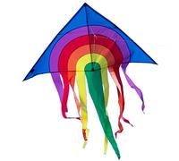 CIM Kite - Super Rainbow Delta XL blu - Aquilone a linea singola per bambini dai 6 anni in su - 150x166cm - filo e code a righe