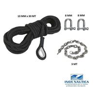 CIMA PER ANCORA Ømm 10 x 30mt IMPIOMBATA CON CATENA E GRILLO NERA TRECCIA CORDA