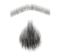 CIMAXIC 1 set di barba finta e baffi realistici: barba realistica con capelli umani - peli del viso in costume per Halloween, cosplay, performance cinematografiche, nero
