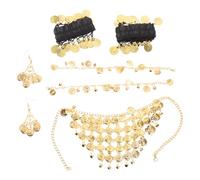 CIMAXIC 1 Set di gioielli per costume da danza del ventre indiana con orecchini pendenti a moneta, cavigliera con nappe, bracciale, accessori per danza del ventre per esibizioni sul palco femminile