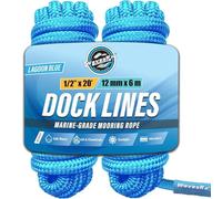 Cime e corde in nylon di alta qualità per attracco e pontili | Corda marina a doppia treccia | Corde per barche con cappio per l'attracco (Lagoon Blue, 1/2” x 20’)