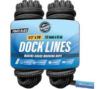 Cime e corde in nylon di alta qualità per attracco e pontili | Corda marina a doppia treccia | Corde per barche con cappio per l'attracco (Black, 1/2” x 20’)