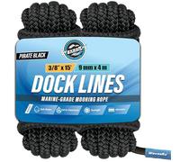 Cime e corde in nylon di alta qualità per attracco e pontili | Corda marina a doppia treccia | Corde per barche con cappio per l'attracco (Black, 3/8” x 15’)