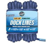 Cime e corde in nylon di alta qualità per attracco e pontili | Corda marina a doppia treccia | Corde per barche con cappio per l'attracco (Deep Sea Blue, 3/8” x 15’)
