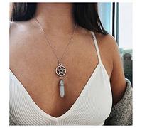 Cimenexe Bohemien Quarzo Pietra Collana Pentagramma Collana Ciondolo Argento Collana Cerchio Collana Girocollo Stella Catena Forma Di Proiettile Guarigione Appuntito Chakra Collana Gioielli Per Donne