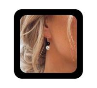 Cimenexe Orecchini pendenti con perle di Boemia Orecchini rotondi con perle bianche smaltate nere orecchini a bottone minimalisti con perline nere gioielli per le donne