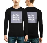 Cimpress T-Shirt da Uomo a Maniche Lunghe in Cotone Personalizzabile con Foto, Logo o Testo Taglie dalla S alla XXL Perfetta per Lavoro, Eventi aziendali, Merchandising o Regali Unici (S, Nera)