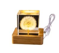 cimsfcor Luce notturna 3D con sfera di cristallo da 6 cm,lampada notturna con base in legno,lampada a sfera di cristallo con denti di leone,decorazione per la casa,decorazione da tavolo